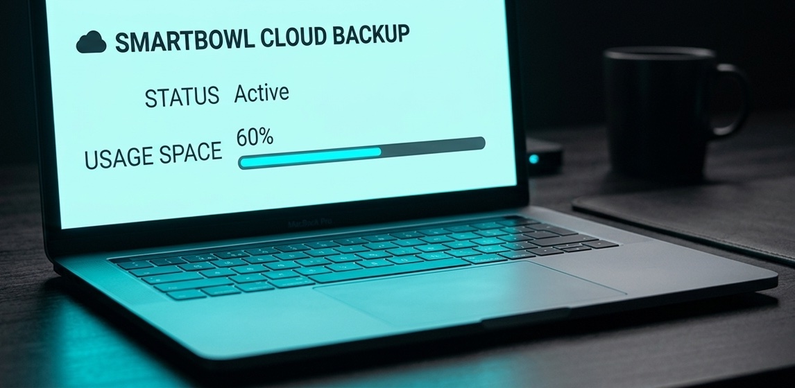 SmartBowl Cloud Backup management table with date, user, version and size of every cloud save
