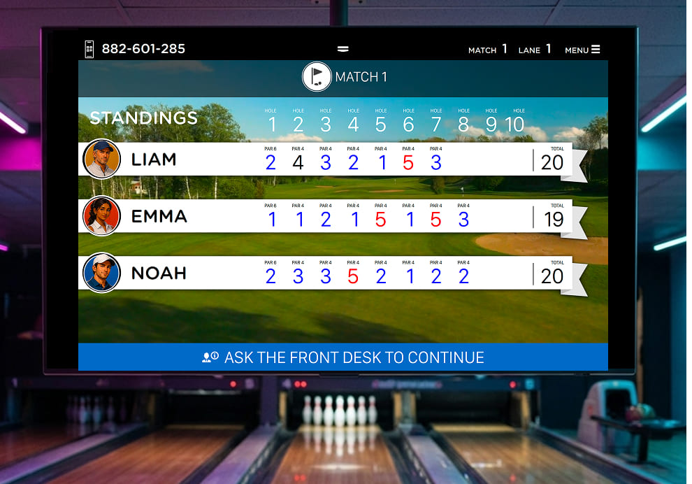 Pin Golf scorecard screen with the score hole by hole