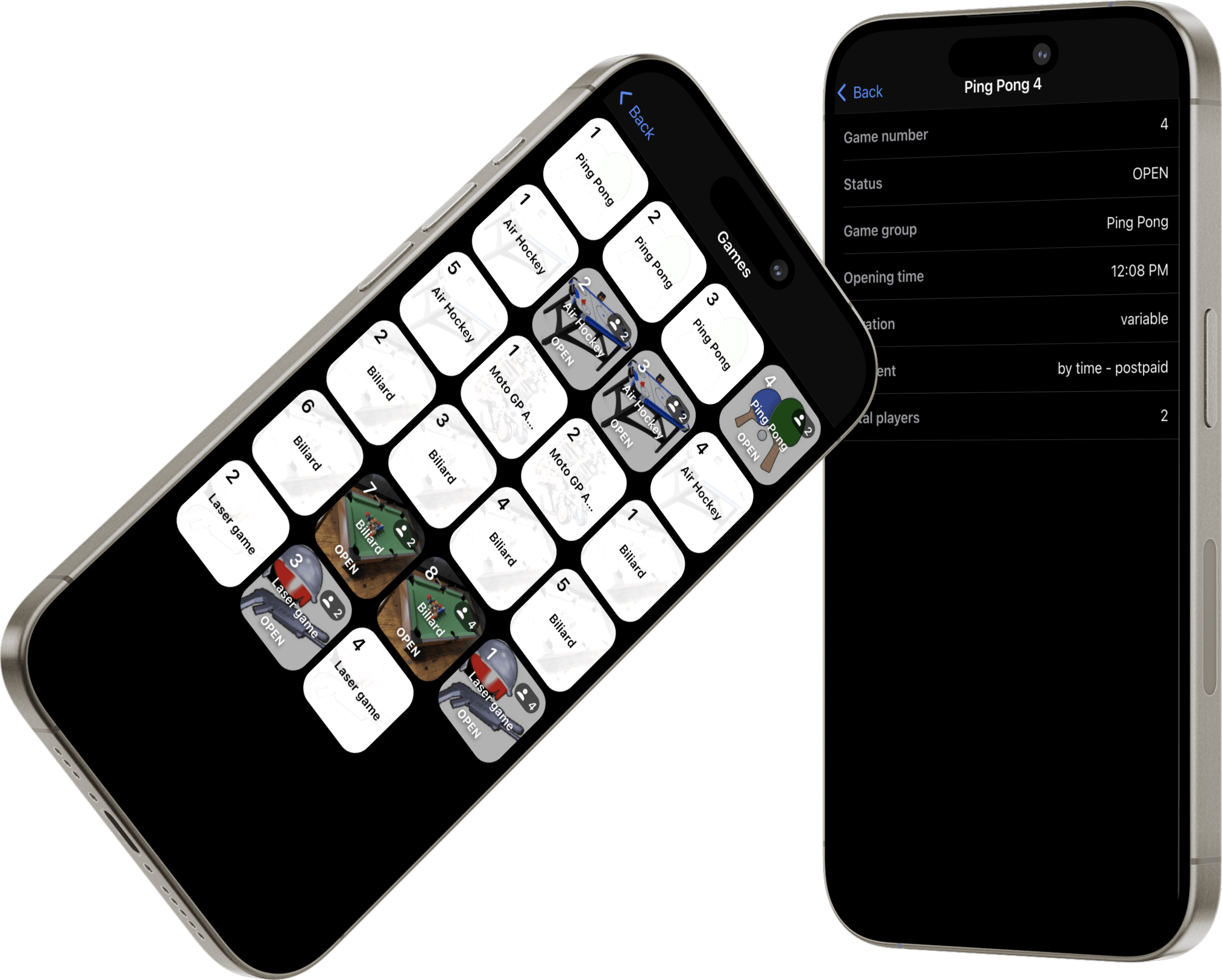 SmartBowl Remote Control games grid with attractions and game detail screen
