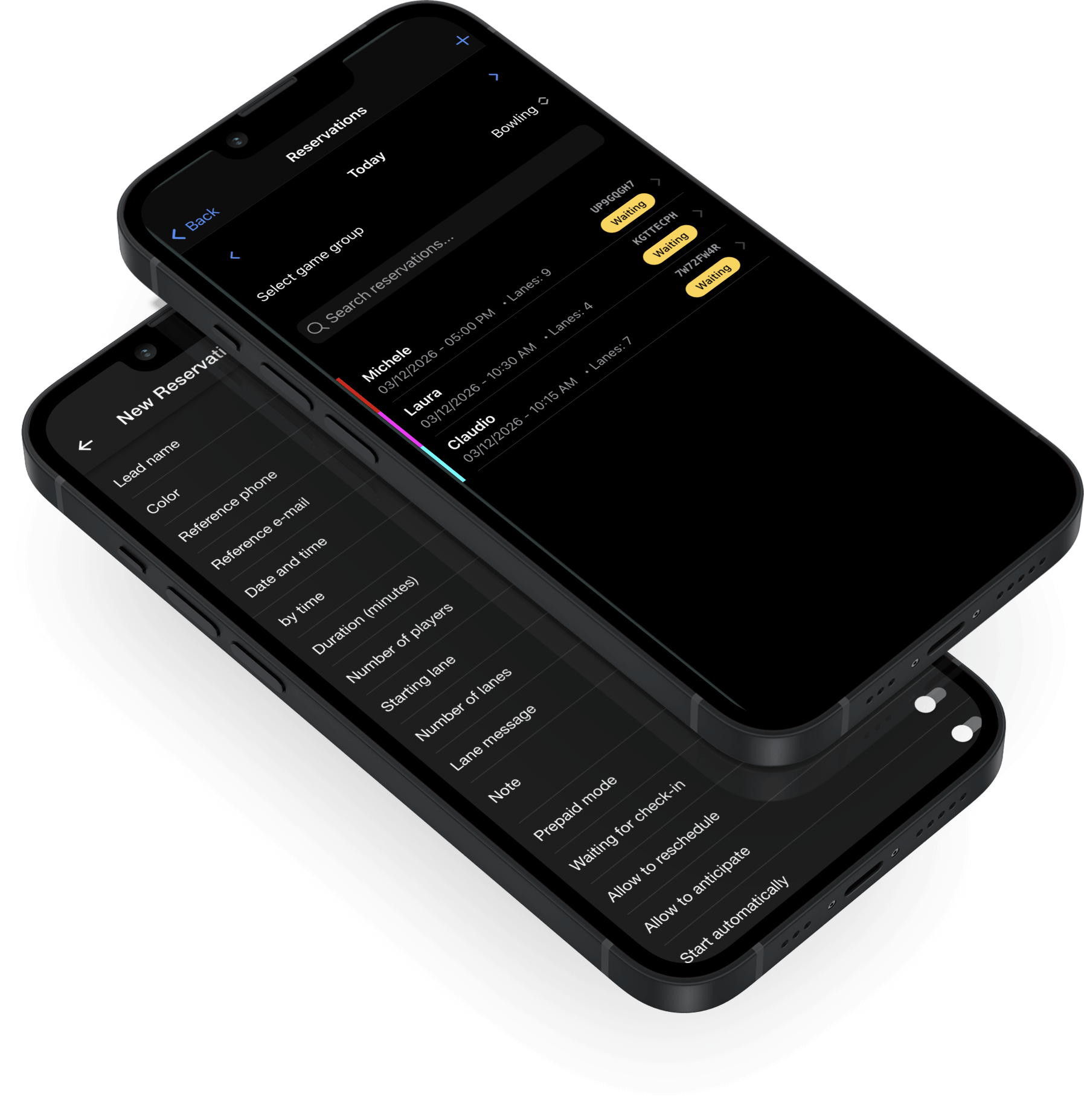 SmartBowl Remote Control reservations list and new reservation form screens