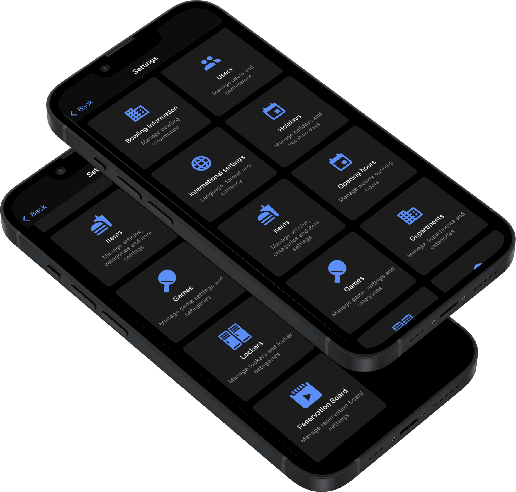 SmartBowl Remote Control settings grid with configuration areas for the whole center