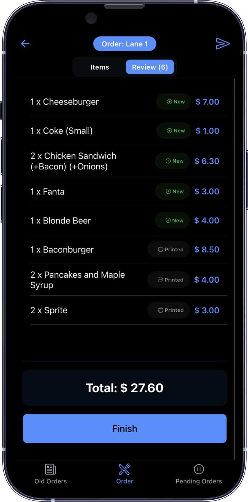 Order review before sending to the kitchen