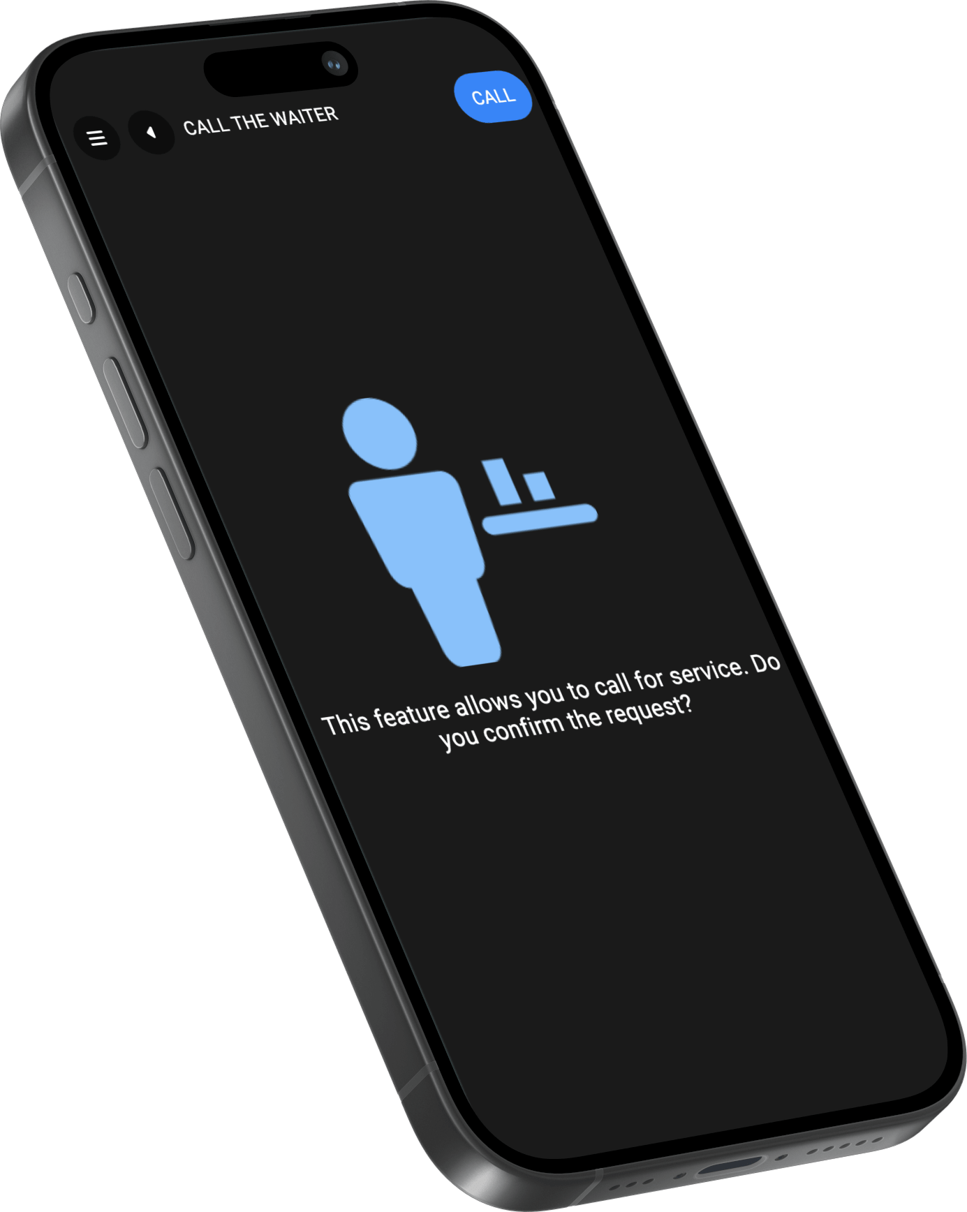 SmartBowl Web Console call the waiter screen with confirmation message